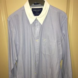 American Eagle blue button-down with white collar